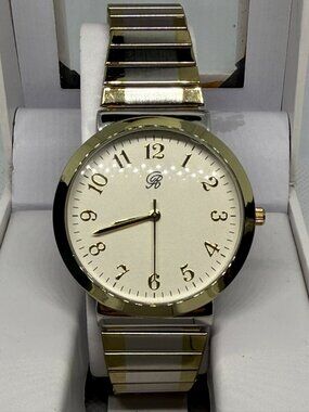 Charles Raymond 8197 Unisex Two-Tone Easy Reader Stretch Band Quartz Watch
